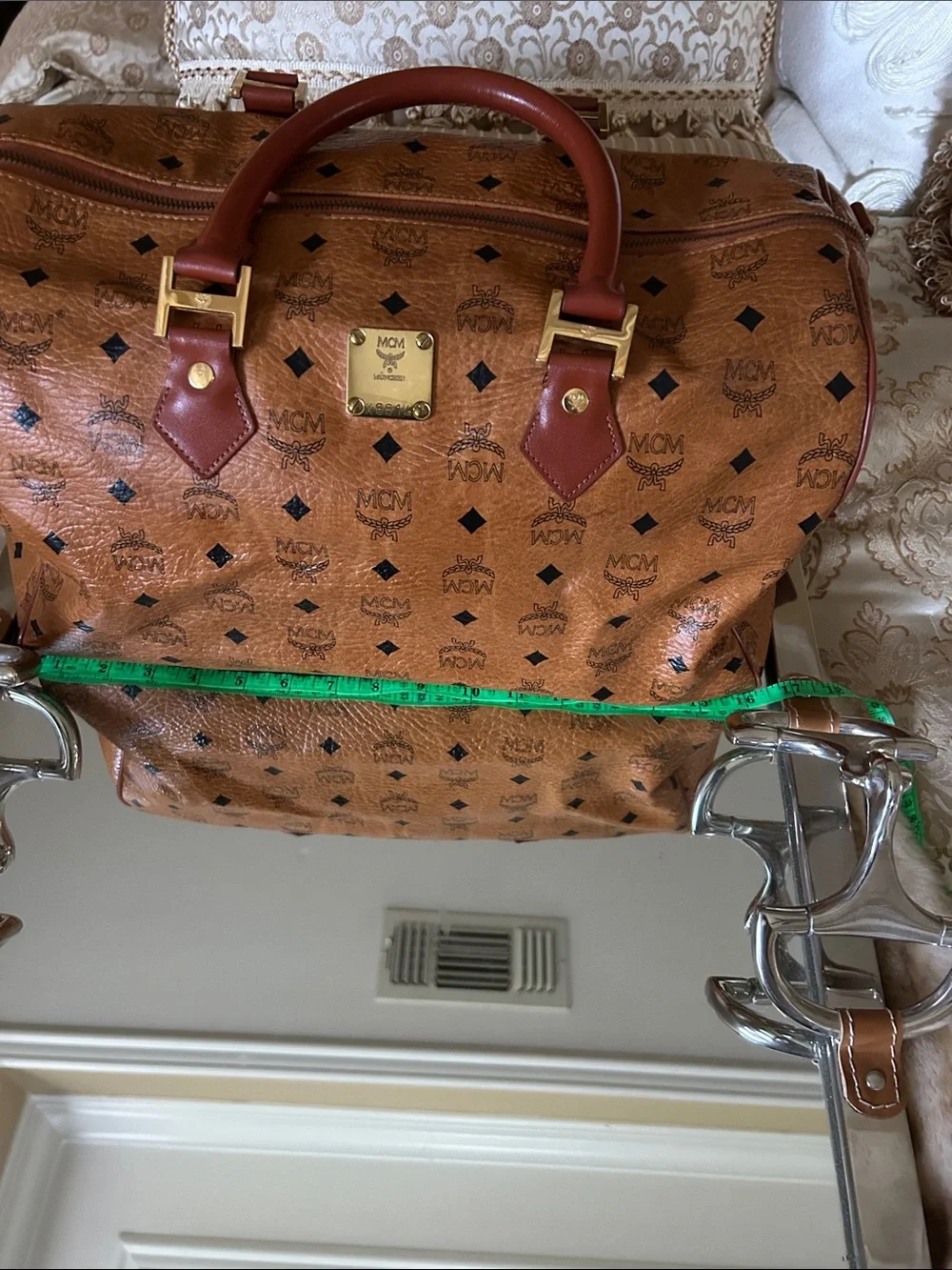 MCM Cognac Visetos Monogram Duffel with Tan Leather Trim EUC … comes with COA